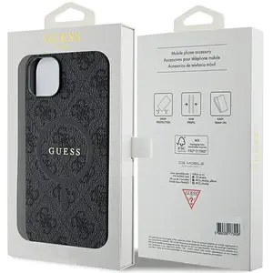 GUESS 4G Collection Cuir Métal Logo MagSafe - Coque iPhone 15/14/13 (Noir) pas cher