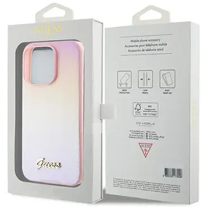 Coque Guess Saffiano Iridescent Script pour iPhone 15 Pro - Pink pas cher