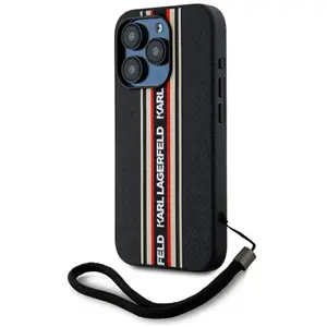 Etui Karl Lagerfeld Saffiano Athleisure Stripes Cord Do Iphone 15 Pro Czarno-Czerwony pas cher