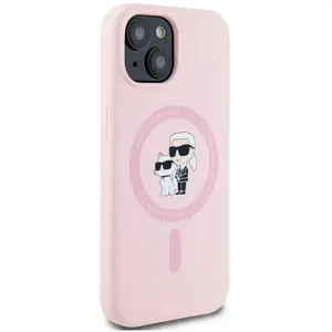 Coque pour iPhone 15 Plus - Karl Lagerfeld Silicone MagSafe (KLHMP15MSCMCMKKCRHP) - Rose Karl&Choupette pas cher