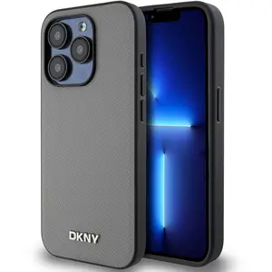 DKNY Coque pour iPhone 15 Pro Max MagSafe Elégante avec Logo en Métal Gris pas cher