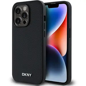 DKNY Coque pour iPhone 14 Pro Max MagSafe Elégante avec Logo en Métal Noir pas cher