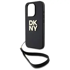 Comparateur de prix : DKNY Coque pour iPhone 15 Pro avec Logo Métallisé et Sangle de Poignet Noir