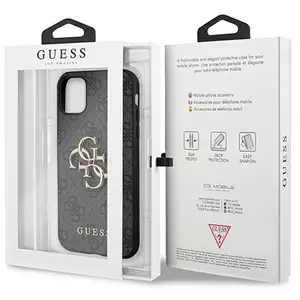 Guess GUHCN614GMGGR Coque pour iPhone 11 6,1" Gris 4G Logo Big Metal pas cher