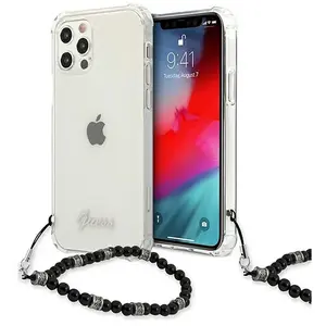 Guess Coque pour iPhone 12 Pro Max Transparent avec Bijou à perles Bracelet Noir