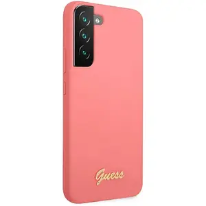 Guess Silicone Script Metal Logo - Coque pour Samsung Galaxy S22+ (Fuchsia) pas cher