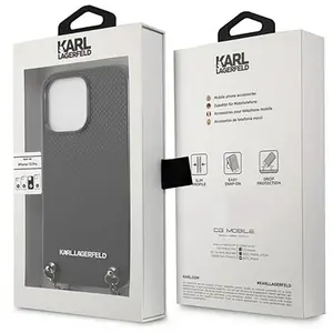 Karl Lagerfeld Cuir texturé et chaîne - Coque iPhone 13 Pro (Noir) pas cher