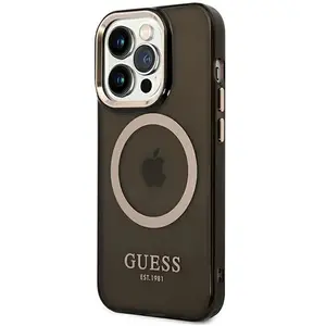 Comparateur de prix : Guess Coque Magsafe pour Apple iPhone 14 Pro TPU Gold Outline Noir