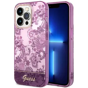 Comparateur de prix : CG MOBILE Guess Coque de protection pour iPhone 14 Pro Max - Motif floral fuchsia IML - Anti-rayures - PC/TPU - Confortable et durable - Avec ports accessibles, absorption des chocs et logo signature