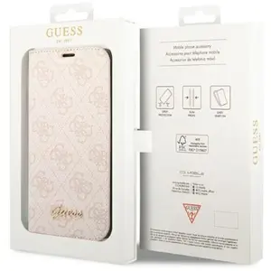 GUESS Etui Luxe pour iPhone 14 Clapet Porte-cartes Design Elégant Motif 4G Rose