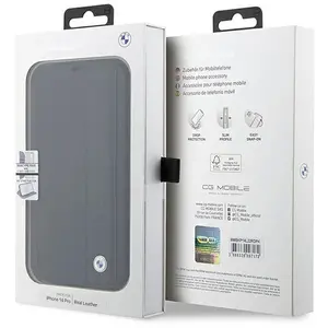 BMW Booktype Leather Texturé -amp Stripe - Coque pour iPhone 14 Pro Max (Noir) pas cher