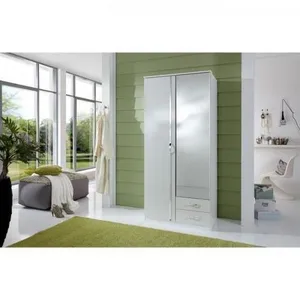 Armoire 2 portes battantes + miroir - Blanc brillant - l 91 x p 56 x h 199 cm - trioVendu pardarty
