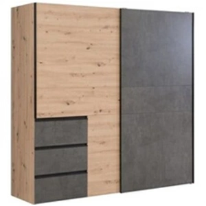 Comparateur de prix : MARKET24 Armoire 2 Portes Coulissantes 3 Tiroirs - Décor Chene Artisan...