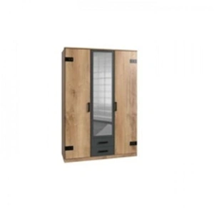 MARKET24 Armoire CORFOU  Décor Chene et   anthracite   Miroir  3 porte... pas cher