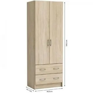 Demeyere Armoire - Décor Chene Brossé - 2 Portes Et 2 Tiroirs - Classi...