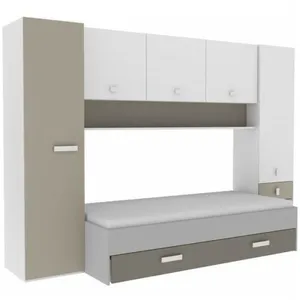 Lit gigogne enfant avec multiples rangements - Décor blanc/argile - 90...