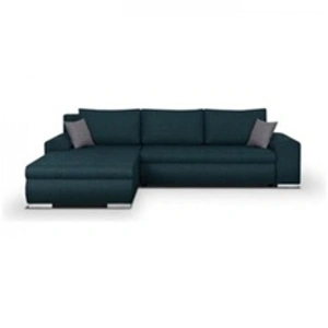 M24 Canapé D'angle Convertible Réversible + Coffre De Rangement - Tissu Bleu - L 289 X P 94/188 X H 88 Cm - Indian