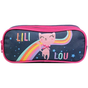 BAGTROTTER Trousse scolaire 2 compartiments Lili Lou Bleue Arc en ciel