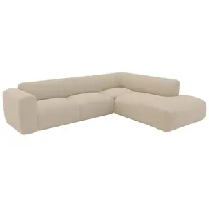 VENTE-UNIQUE Grand canapé d'angle droit avec dossier méridienne en tissu texturé beige POGNI de Maison Céphy pas cher