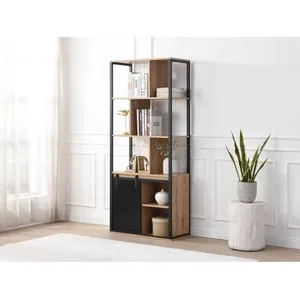 Comparateur de prix : Vente-Unique Bibliothèque avec rangements et 1 porte coulissante en mdf et acier - Naturel et Noir - yalena