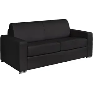 VENTE-UNIQUE Canapé 3 places convertible express en cuir de buffle noir - Couchage 140 cm - Matelas 14 cm CALITO pas cher