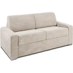 VENTE-UNIQUE Canapé 3 places convertible express en velours côtelé beige - Couchage 140 cm - Matelas 14 cm CALITO pas cher