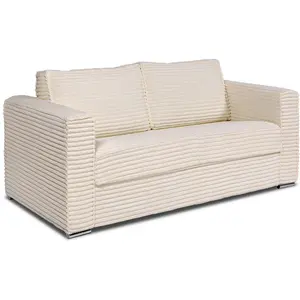 Vente-unique Canapé 3 places convertible express en velours côtelé grosses côtes beige - Couchage 140 cm - Matelas 22 cm LORETO pas cher