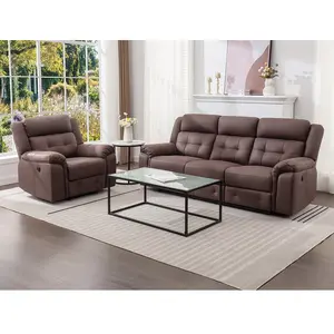 Vente-Unique Canapé 3 places et fauteuil relax électrique en microfibre aspect cuir vieilli marron ORTIANO pas cher