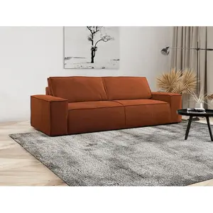 Vente-Unique Canapé 4 places convertible en velours côtelé terracotta AMELIA pas cher