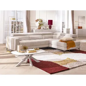 VENTE-UNIQUE Canapé d'angle droit relax assise coulissante électrique en tissu beige MONISO pas cher
