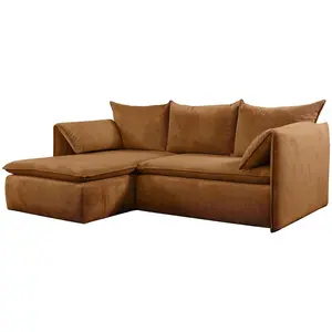 VENTE-UNIQUE Canapé d'angle gauche convertible en velours côtelé terracotta TEODORA pas cher