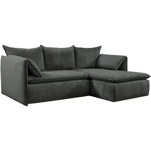 VENTE-UNIQUE Canapé d'angle droit convertible en velours côtelé gris anthracite TEODORA pas cher