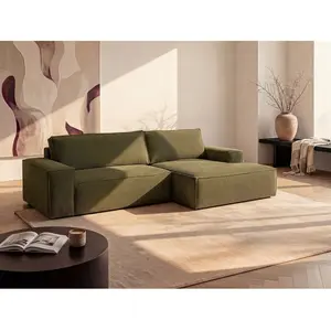 Vente-Unique Canapé d'angle droit convertible en velours côtelé kaki AMELIA pas cher