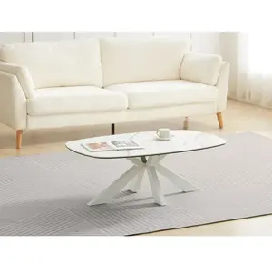 Vente-Unique Table basse en verre trempé, céramique et métal - Effet marbre blanc - DERIYA de Maison Céphy pas cher