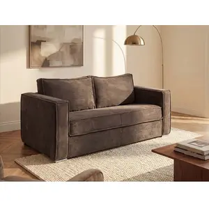 Vente-Unique Canapé 3 places convertible express en velours côtelé marron avec assise mémoire de forme - Couchage à lattes larges 140 cm - Matelas 22 cm mémoire pas cher
