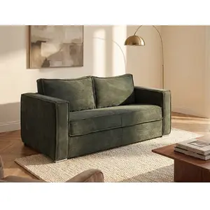 VENTE-UNIQUE Canapé 4 Places Convertible Express En Velours Côtelé Vert Sapin Avec Assise Mémoire De Forme - Couchage À Lattes Larges 160 Cm - Matelas 18 Cm Loreto pas cher