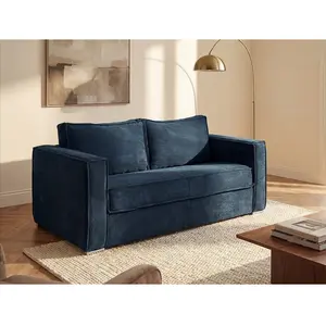 Vente-Unique Canapé 4 places convertible express en velours côtelé bleu nuit avec assise mémoire de forme - Couchage à lattes larges 160 cm - Matelas 18 cm LORETO pas cher