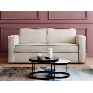VENTE-UNIQUE Canapé 4 Places Convertible Express En Velours Côtelé Beige Avec Assise Mémoire De Forme - Couchage 160 Cm - Matelas 22 Cm Mémoire De Forme Loreto pas cher