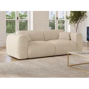 Vente-unique.com Canapé 3 places convertible express en velours côtelé beige POGNIA pas cher