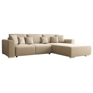 Vente-Unique Canapé d'angle convertible et réversible en tissu beige MELTANA pas cher