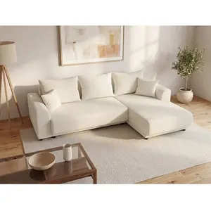 Vente-unique Canapé d'angle convertible et réversible en velours côtelé beige NESSARO pas cher