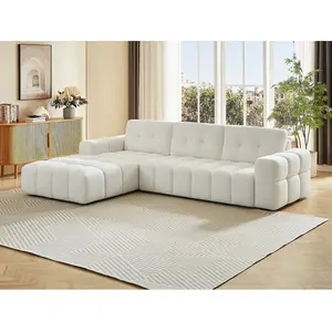 VENTE-UNIQUE Canapé d'angle gauche en tissu bouclette blanc SOPELANA pas cher