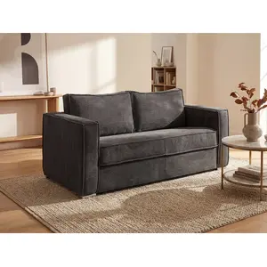 VENTE-UNIQUE Canapé 3 Places Convertible Express En Velours Côtelé Gris Anthracite Avec Assise Mémoire De Forme - Couchage À Lattes Larges 140 Cm - Matelas 14 Cm Loreto pas cher