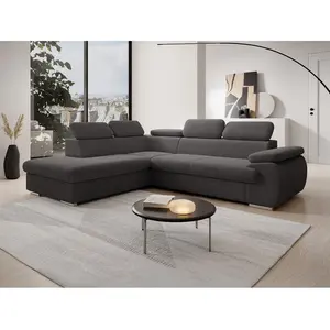 VENTE-UNIQUE Canapé d'angle gauche convertible en velours côtelé gris foncé FABIEN pas cher