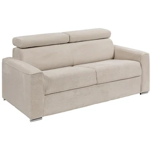 Vente-Unique Canapé 4 places convertible express en velours côtelé beige avec assise mémoire de forme - Couchage à lattes larges 160 cm - Matelas 22 cm mémoire de pas cher