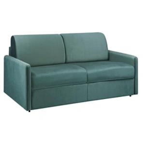 Vente-Unique Canapé 3 places convertible express en velours vert émeraude avec assise mémoire de forme - Couchage à lattes larges 140 cm - Matelas 18 cm CALIFE pas cher