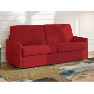 Vente-Unique Canapé 3 places convertible express en tissu rouge avec assise mémoire de forme - Couchage 140 cm - Matelas 14 cm CALIFE pas cher