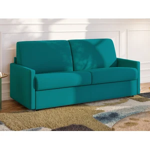 VENTE-UNIQUE Canapé 3 Places Convertible Express En Tissu Bleu Turquoise Avec Assise Mémoire De Forme - Couchage 140 Cm - Matelas 18 Cm Calife pas cher
