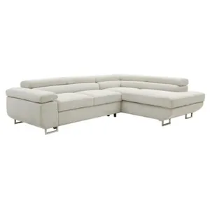Vente-unique Canapé d'angle droit convertible en velours côtelé beige NURAZIO pas cher