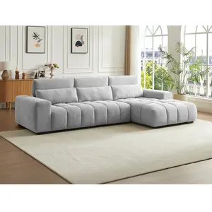Vente-Unique Canapé d'angle droit en tissu texturé gris LOPONZA pas cher